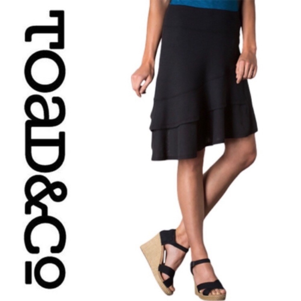 Toad & Co Tiered Ruffle Asymmetric Hem Mini Skirt Black Women's Size Medium